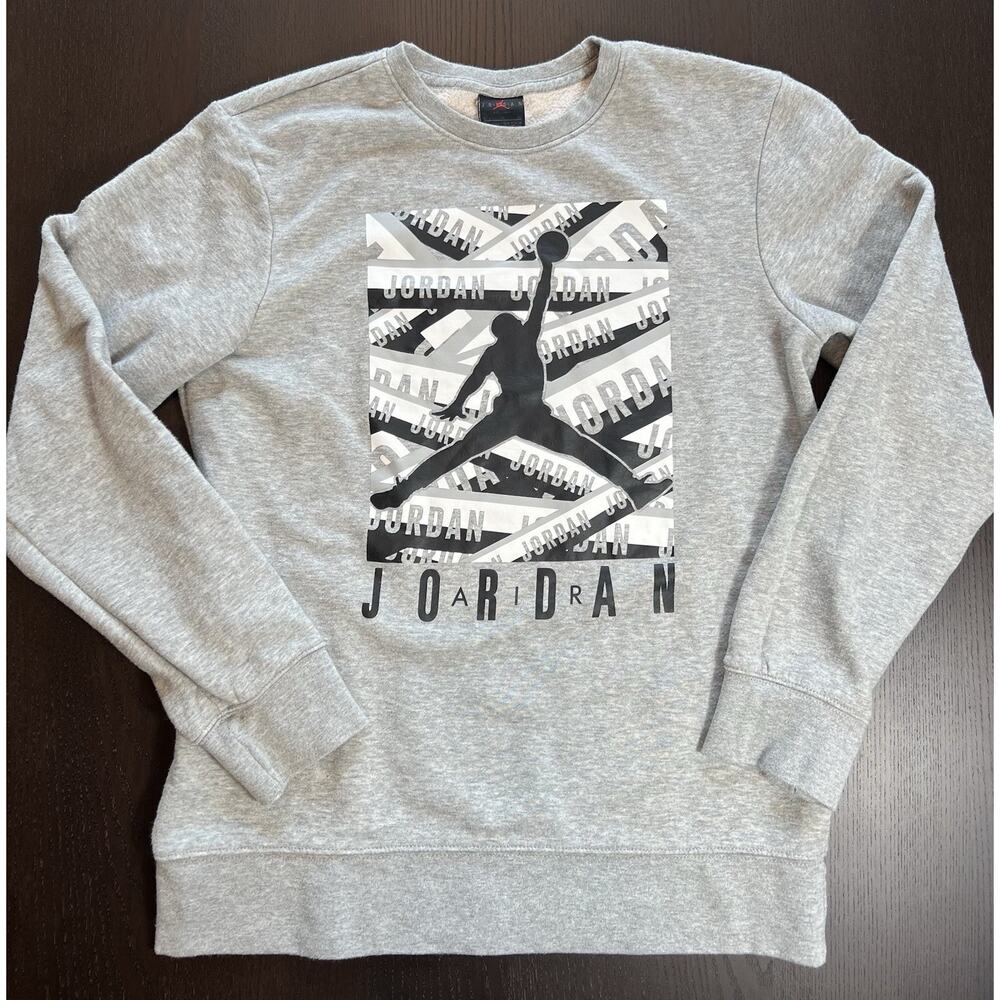 NIKE AIR JORDAN Kids Boy (13-15) Gray Sweatshirt Dunk man Basketball, Boys XL